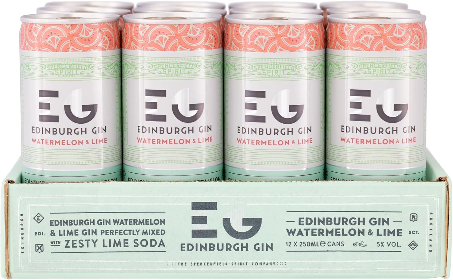 Edinburgh Gin Ready to Drink Watermelon and Lime Gin, 12 x 250 ml