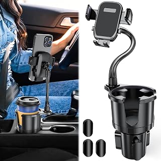 Car Cup Holder with Phone Mount, 2 in 1 Adjustable Cup Holder Expander with 360° Rotation Gooseneck Cellphone Holder Fits All Smartphones,Universal Cup Holder Adapter