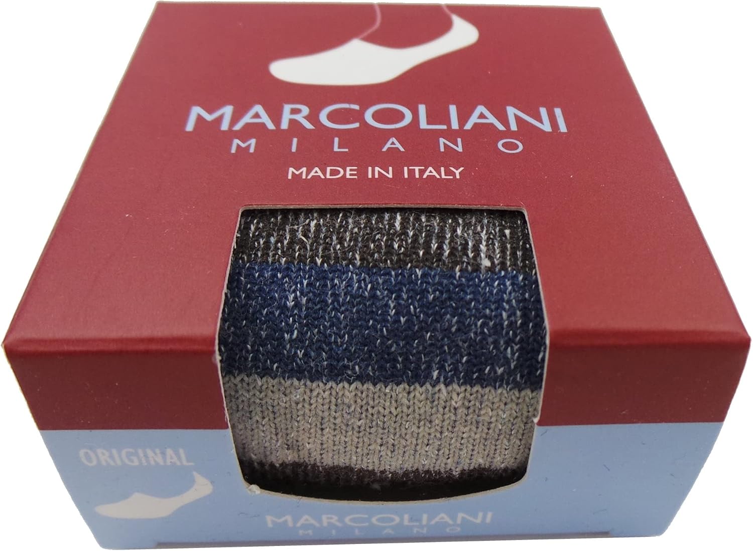 Marcoliani Milano Men's Brown Blue Stripe Original Invisible T