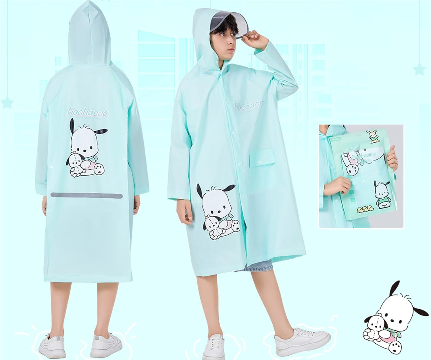 Pochacco Hooded Rain Coat Jacket Poncho Outwear for Boys Girls Kids Children