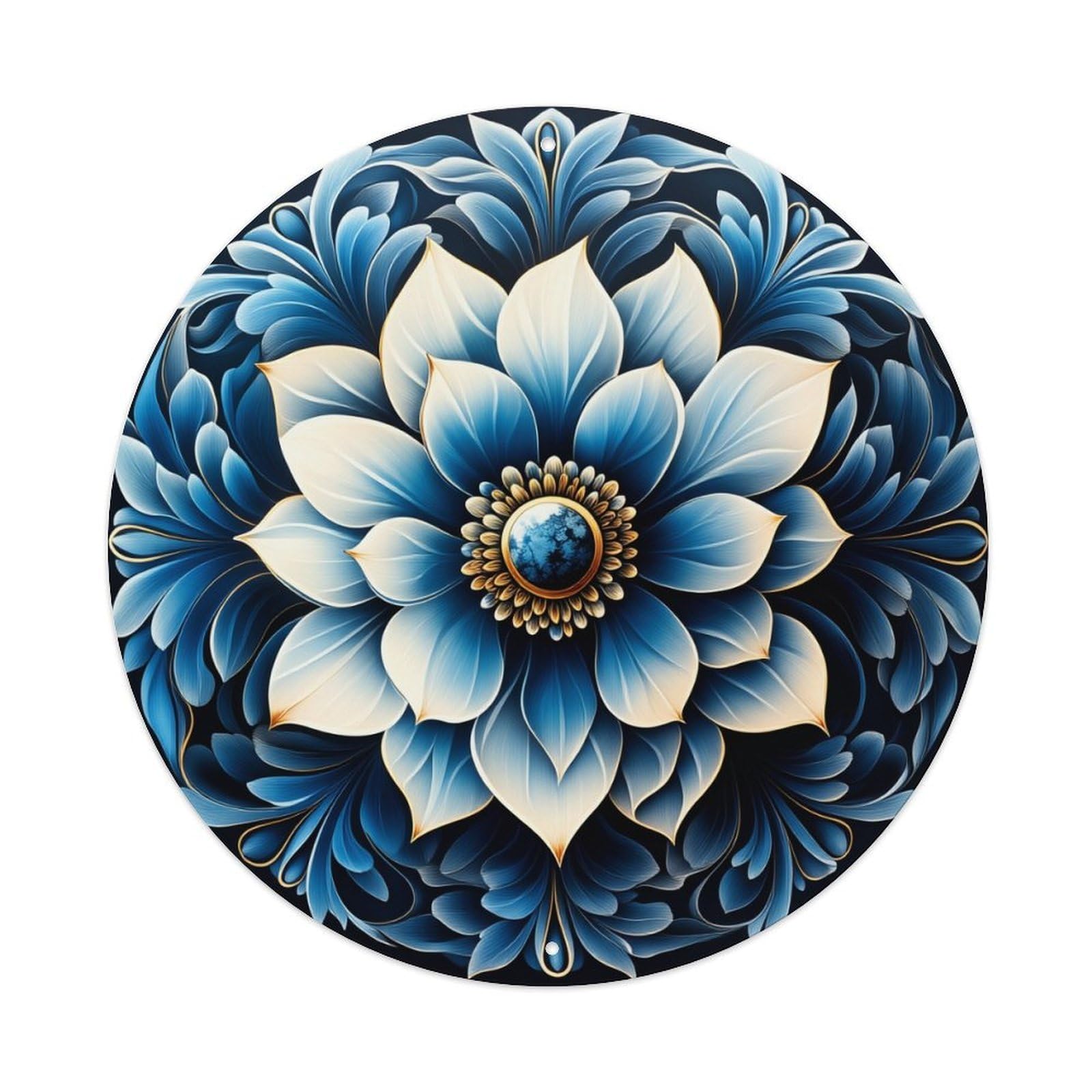 Blue Floral Mandala Design Pattern Round Tin Sign Retro Metal Sign for Cafe Bar Pub Home Game Room Gym Club Wall Decoration Vintage Metal Poster 8x8 Inch