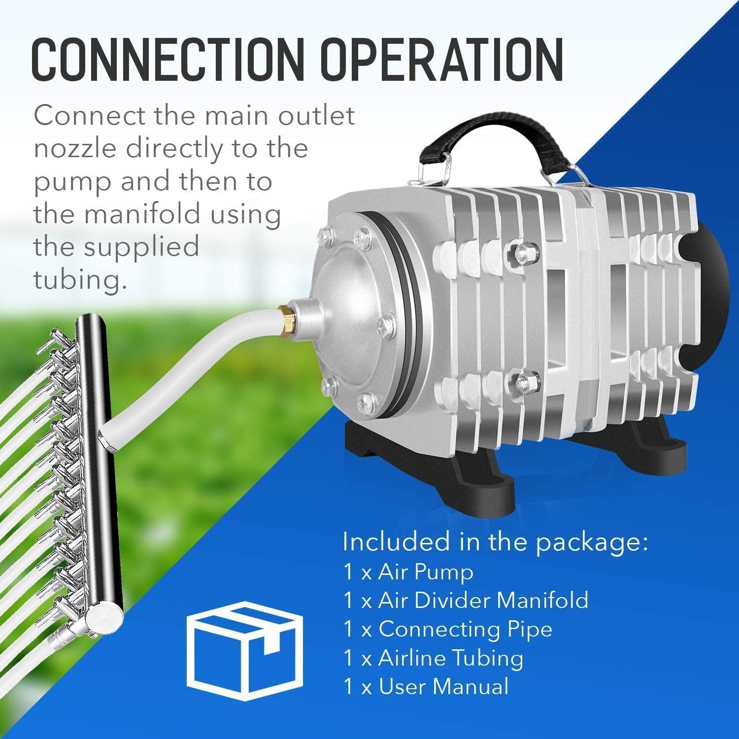 Simple Deluxe Air Pump 3-120W 2/602/1030/1189/1744 GPH 6-110L/min with Adjustable Air Flow Outlets for Aquarium, Pond, Hydroponics Systems, Silver : Everything Else