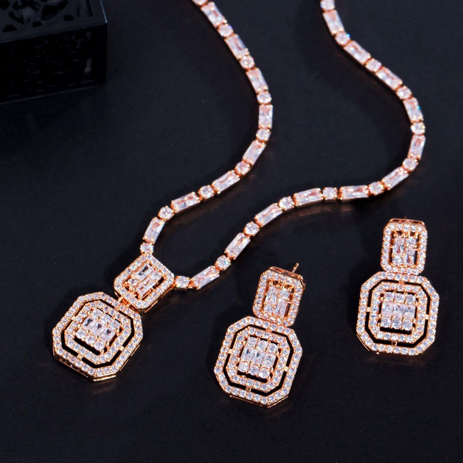 Conjunto de joyería para mujer, collar de diamantes de imitación de boda con circonita AAA+, conjunto de joyería para dama de honor para mujeres y niñas, aniversario de cumpleaños para madre