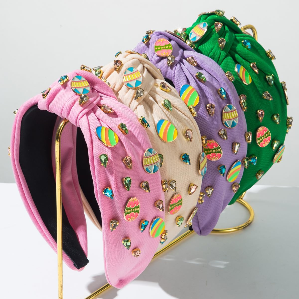 Easter Egg Headbands for Women Jeweled Knotted Headband Rhinestone Crystal Embellished Headband Wide Top Knot Fashion Hairband Easter Hair Accessories - Image 6