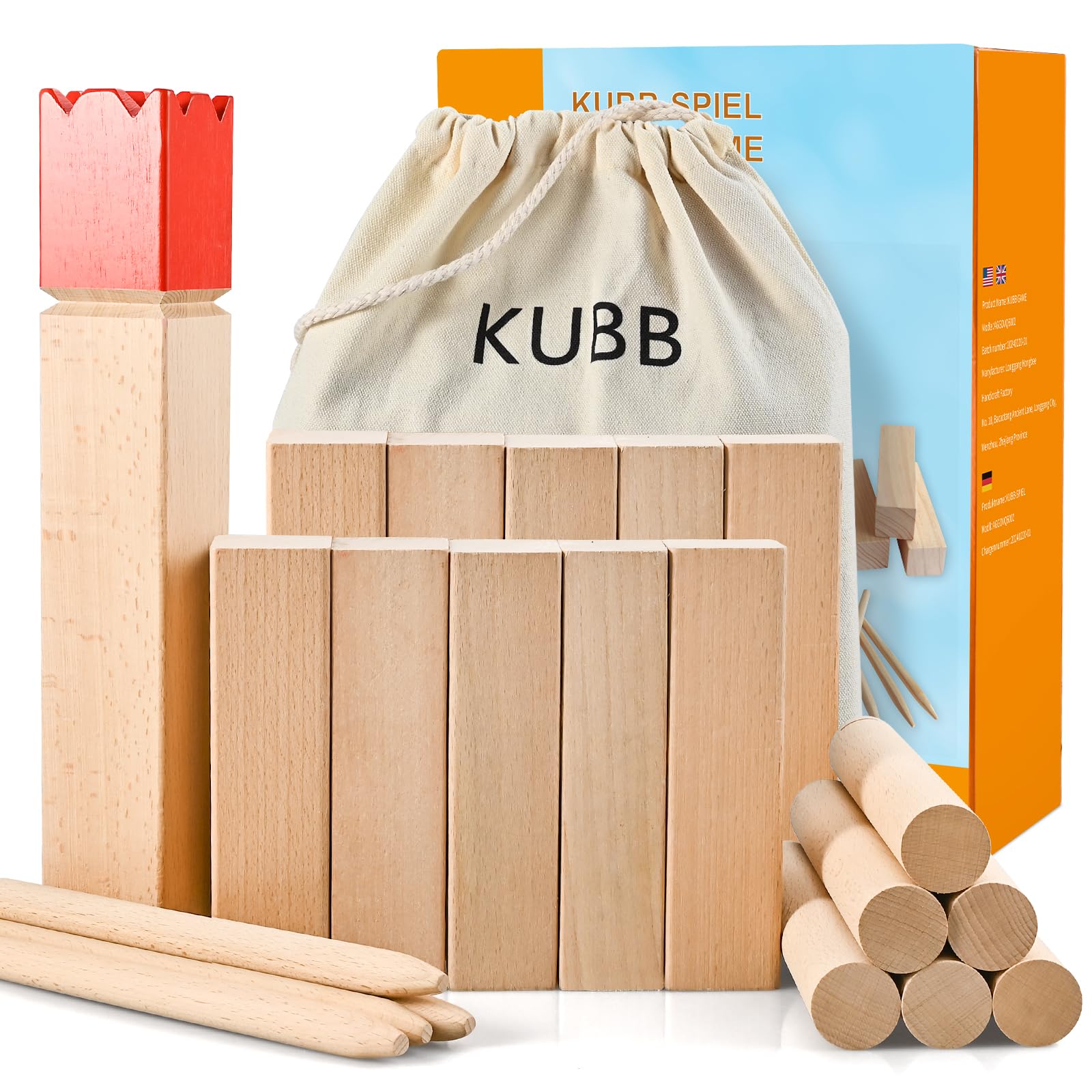 Large Kubb Yard Game Set with Carrying Bag, Yard Games Set Viking Chess Games Tossing Game Set, Outdoor Camping Beach Backyard Lawn Game for Adults and Family (L) (Small Size)
