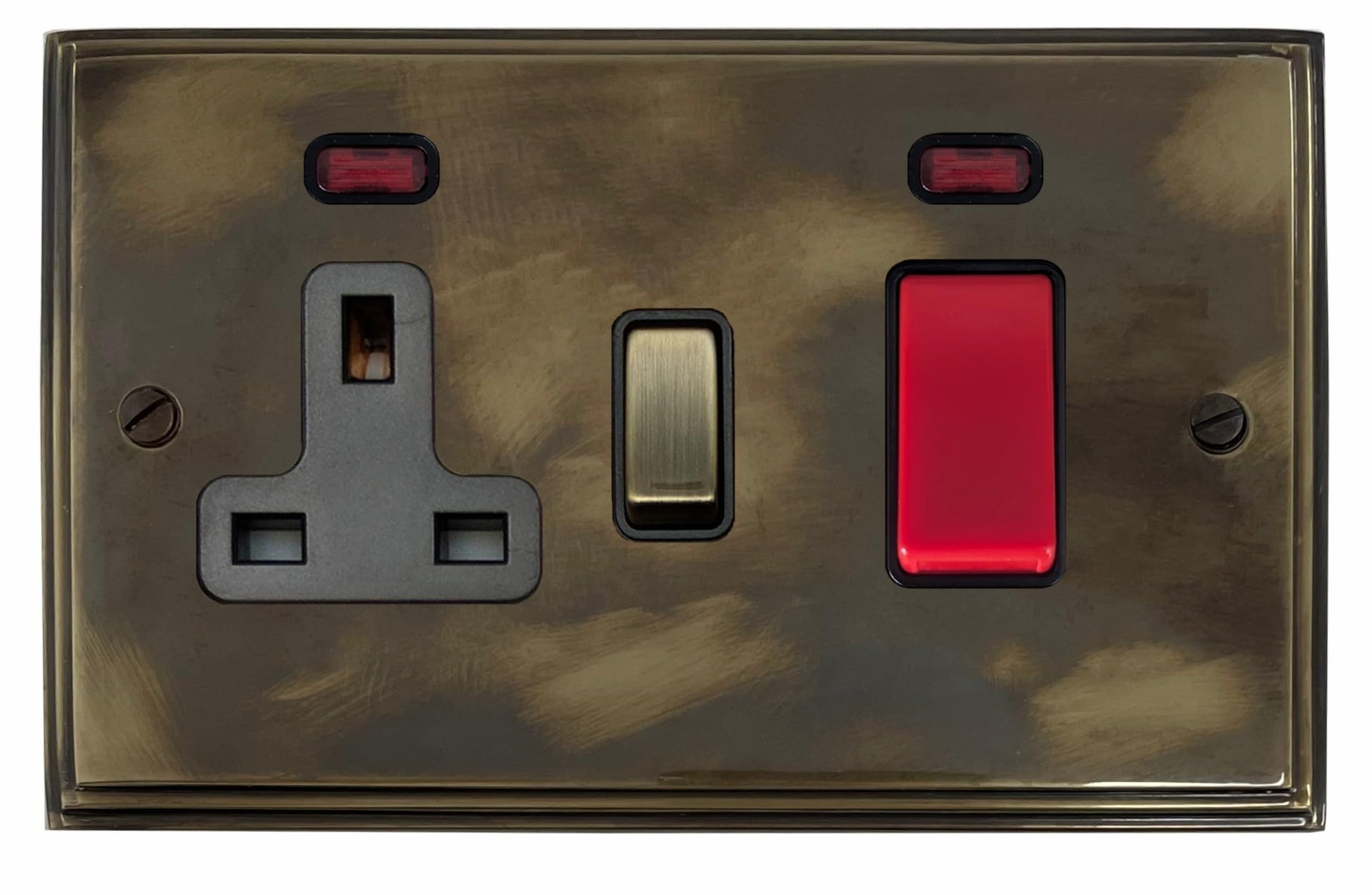 G&H Brassware G&H Van329 Victorian Polished Aged Brass 45 Amp Dp Cooker Switch & 13A Socket