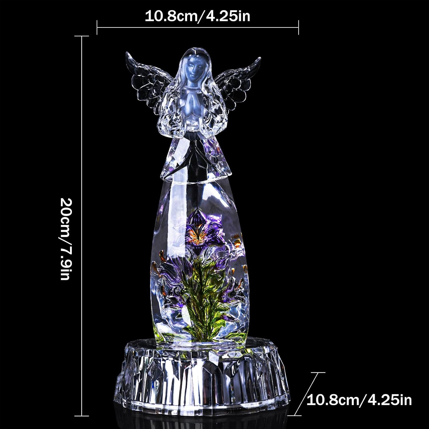Acrylic Angel Figurines, Lighted Christmas Angel, Praying Woman Sculpture, Crystal Glass LED Finish Figurine Lamp, Clear Glass Angel Gifts for Mom, for Living Room, Bedroom, Office Desktop