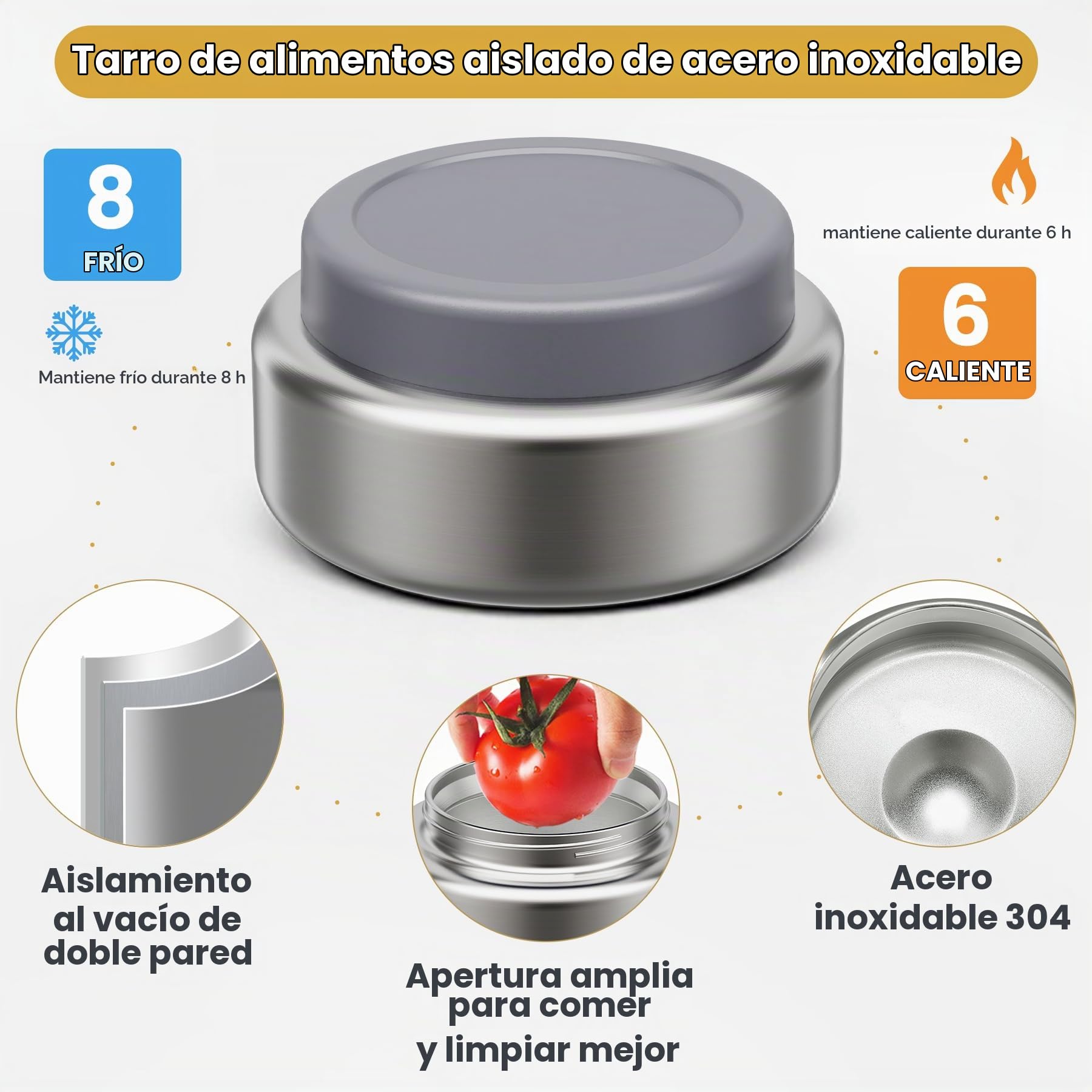 Fiambrera de Acero Inoxidable Adulto Niño con 200ml Termo para Comida, Bento Box para Niños con 3 Compartimentos y Recipiente para Salsas, Lunch Box para Oficina, Colegio y Picnic, sin BPA, Gris