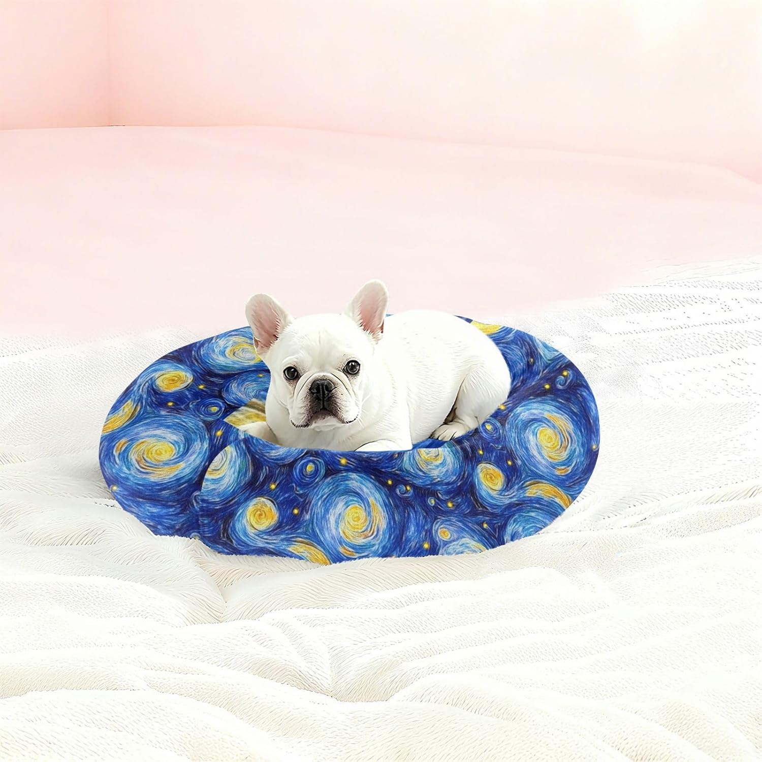 Pet Dog Beds Anxiety Relief Fluffy Dog Pillow Bed for Small Size Pets Sleeping M Blue Starry Night Oil Painting