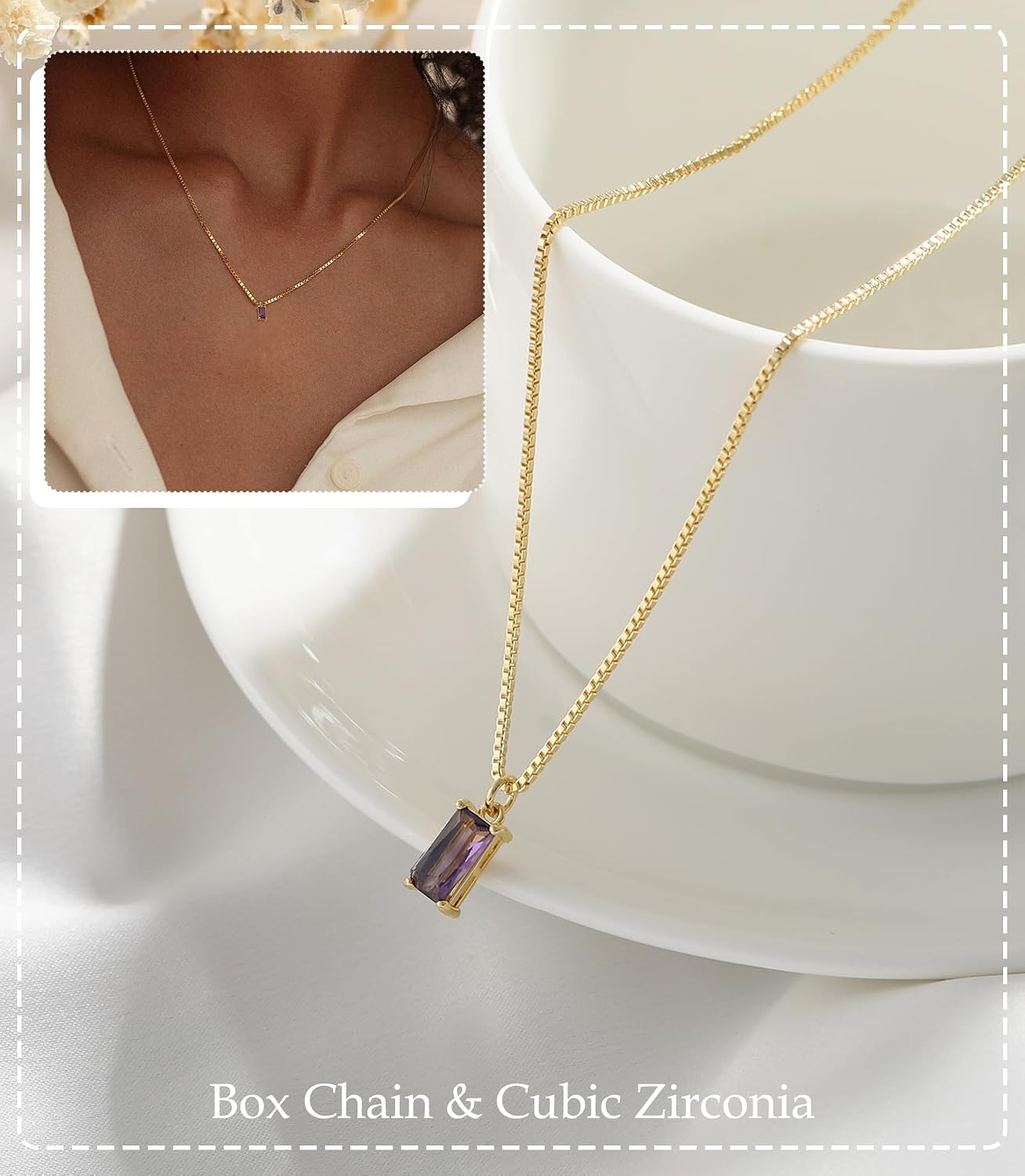 FUNEIA Diamond Necklaces for Women 14K Gold Plated Emerald Birthstone Necklace for Women Mothers Dainty Gold Necklace Blue Green Cubic Zirconia Pendant Necklace Birthday Gifts... - Image 3