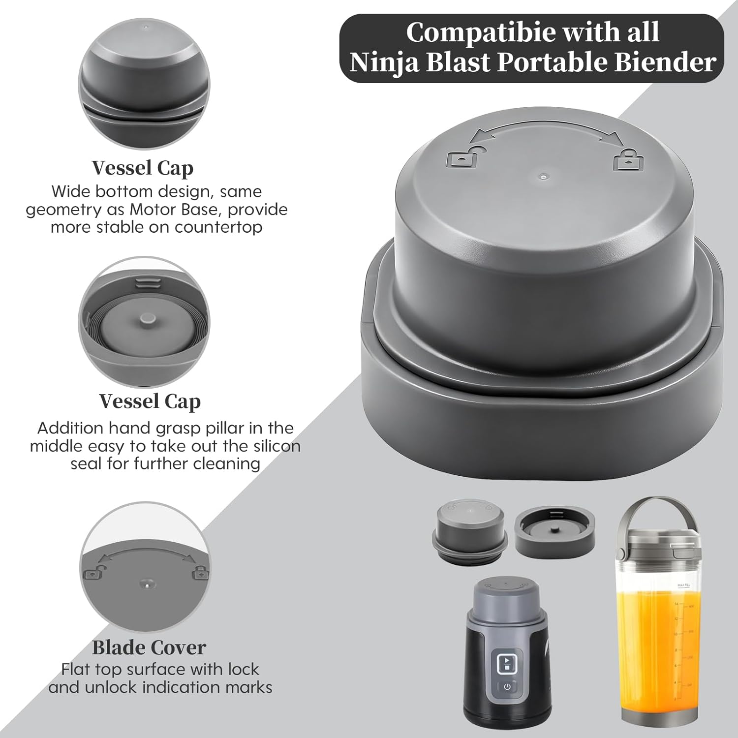 Portable Blender Blade Cover for Ninja Blast - Leakproof Blender Lid Replacement Compatible with Ninja Blast BC100,BC151 Series,Durable,Dishwasher Safe