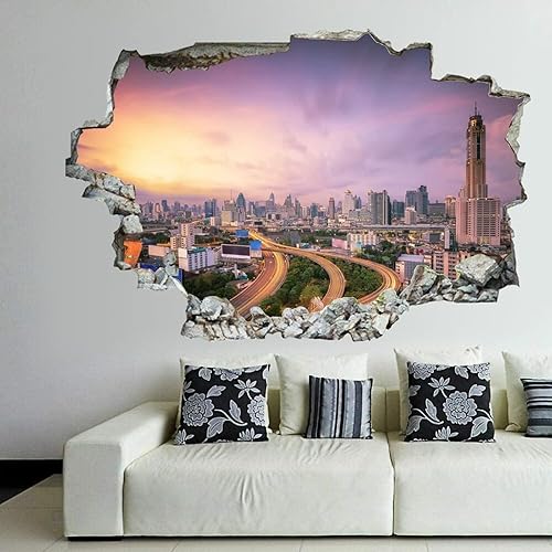 Miniatura 5 de Calcomanías de pared rotas 3D de Chicago, Illinois, Estados Unidos, paisaje urbano de 36 x 24 pulgadas, vinilo de pared extraíble, despegar y pegar,