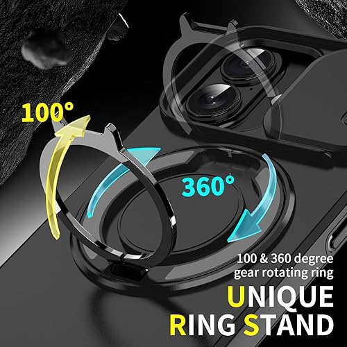 Miniatura 3 de Dteck Funda para iPhone 17 (6.3 pulgadas, versión 2025) a prueba de golpes con cubierta deslizante para cámara, soporte de anillo giratorio,