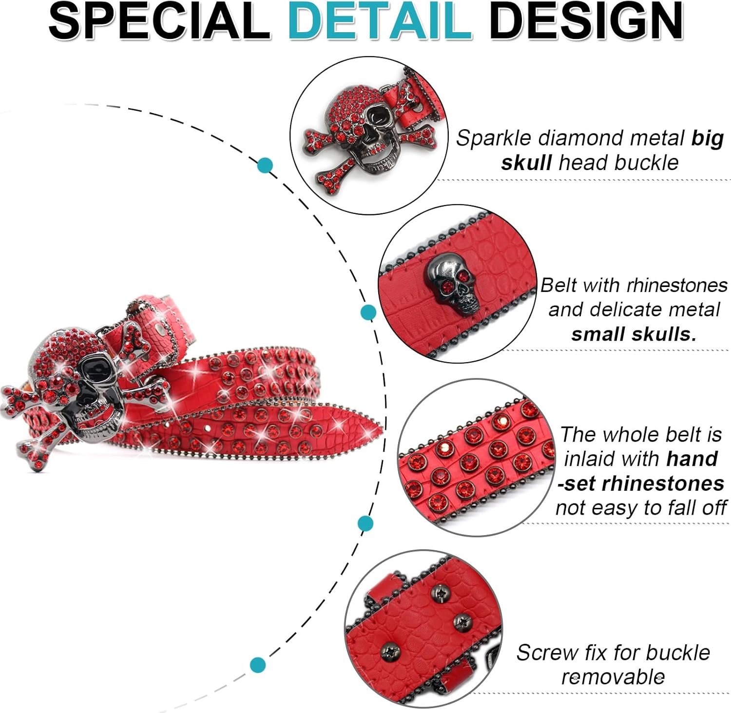Rhinestone Skull Belt Men Women Skull Rhinestone Belt Studded Punk Y2k Belts Western Cowgirl Belts - Image 2