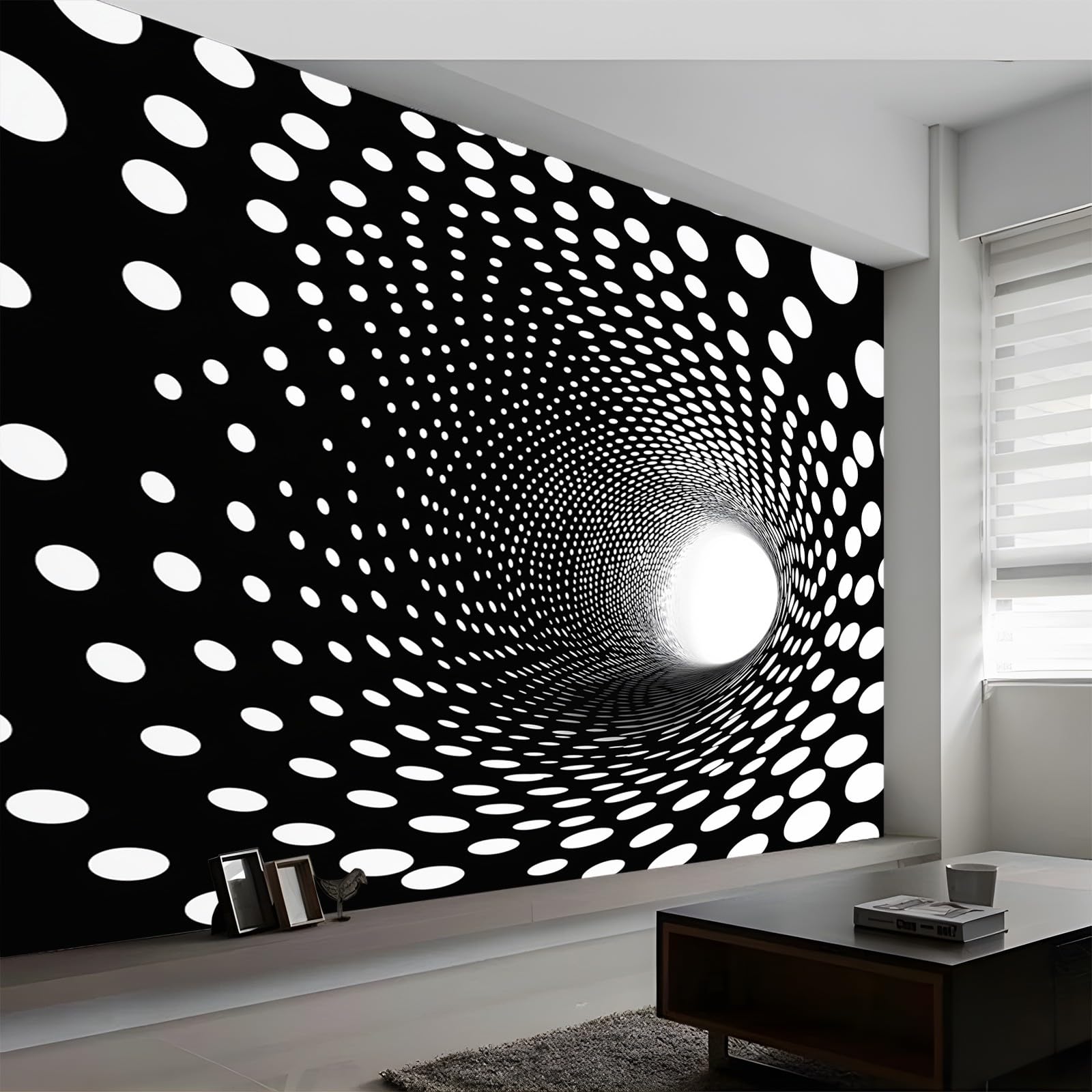 Photo Wallpaper Abstract Dotted Tunnel Murals, Black Wall Mural Photo Wallpaper, 350 x 256 cm (W x H) Wallpaper Mural Wall Art for Living Room Bedroom Children's Room Corridor