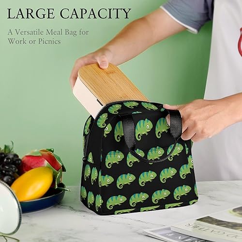 Miniatura 8 de Linda lonchera de lagarto camaleón para mujeres y hombres, bolsa de almuerzo aislada, bolsa de almuerzo reutilizable
