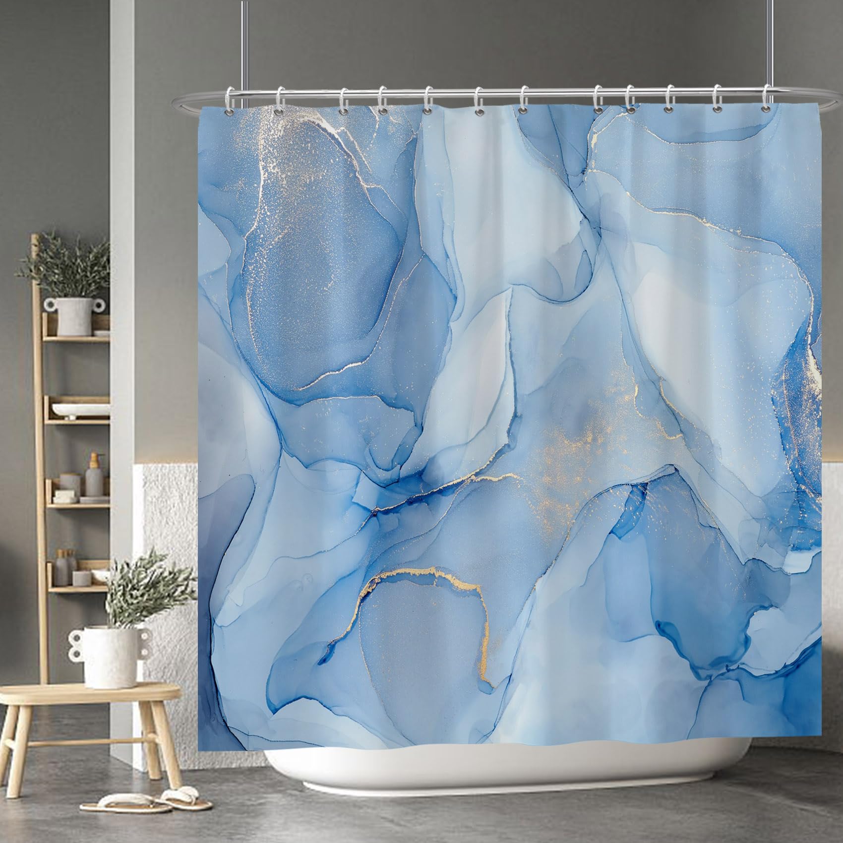Baocicco Blue Marble Shower Curtain Abstract Striped Decorative Luxury Texture Modern Line Art Decor Watercolor Shower Curtains Set for Bathtubs Bath