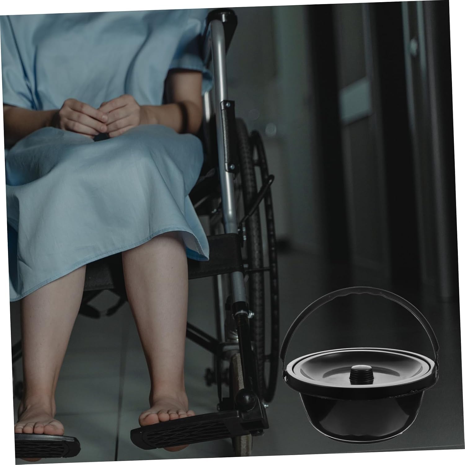 Portable Wheelchair Commode for Seniors Pull-Out Potty Smooth Inner Surface Easy to Clean for Bedside Use and Bedridden Patients