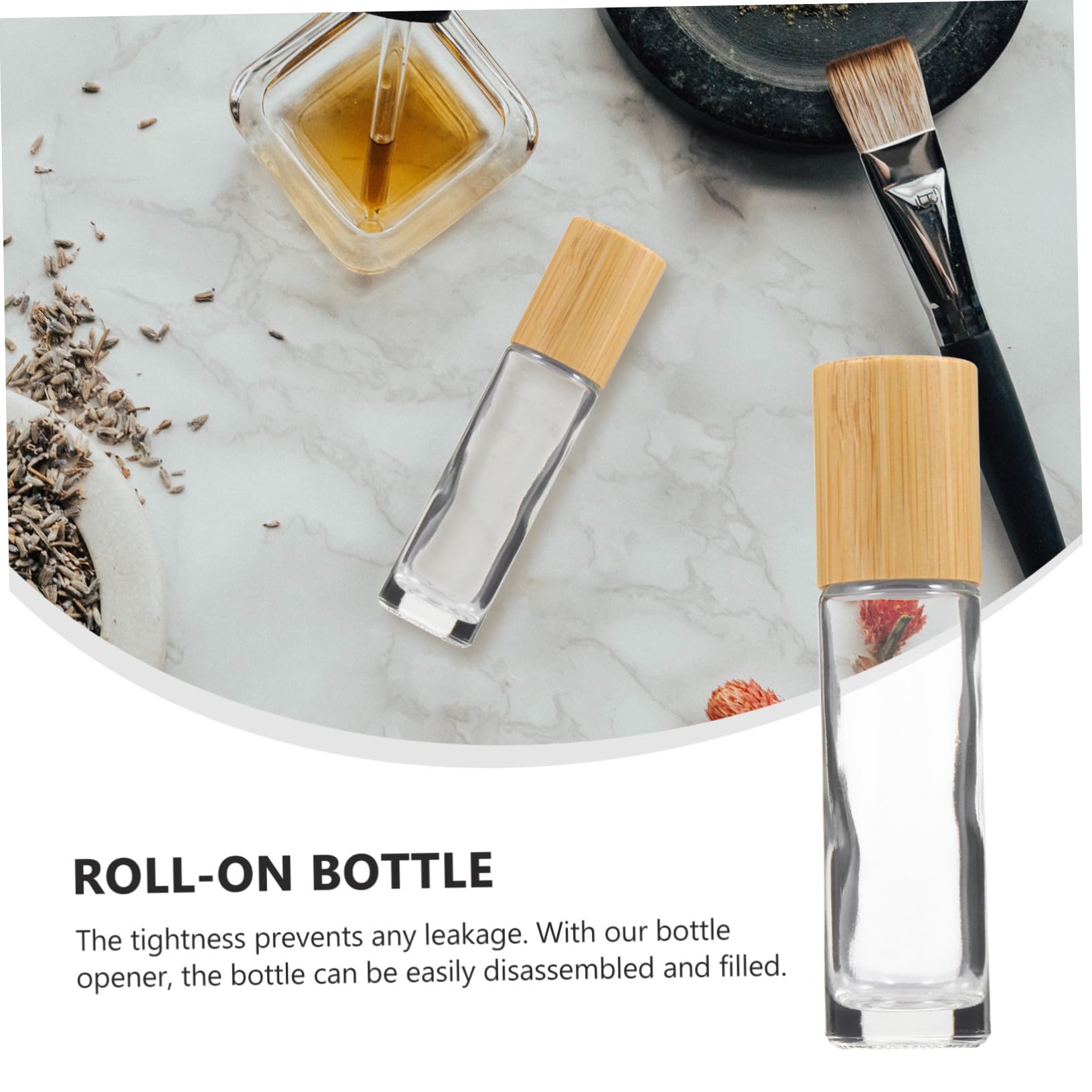 VALICLUD Bottiglie Roll-on in Vetro 10ml Coperchio in Bambù | Confezione da 12 Pezzi, per Oli Profumati e Altri Liquidi, Richiudibili, Facili da Pulire