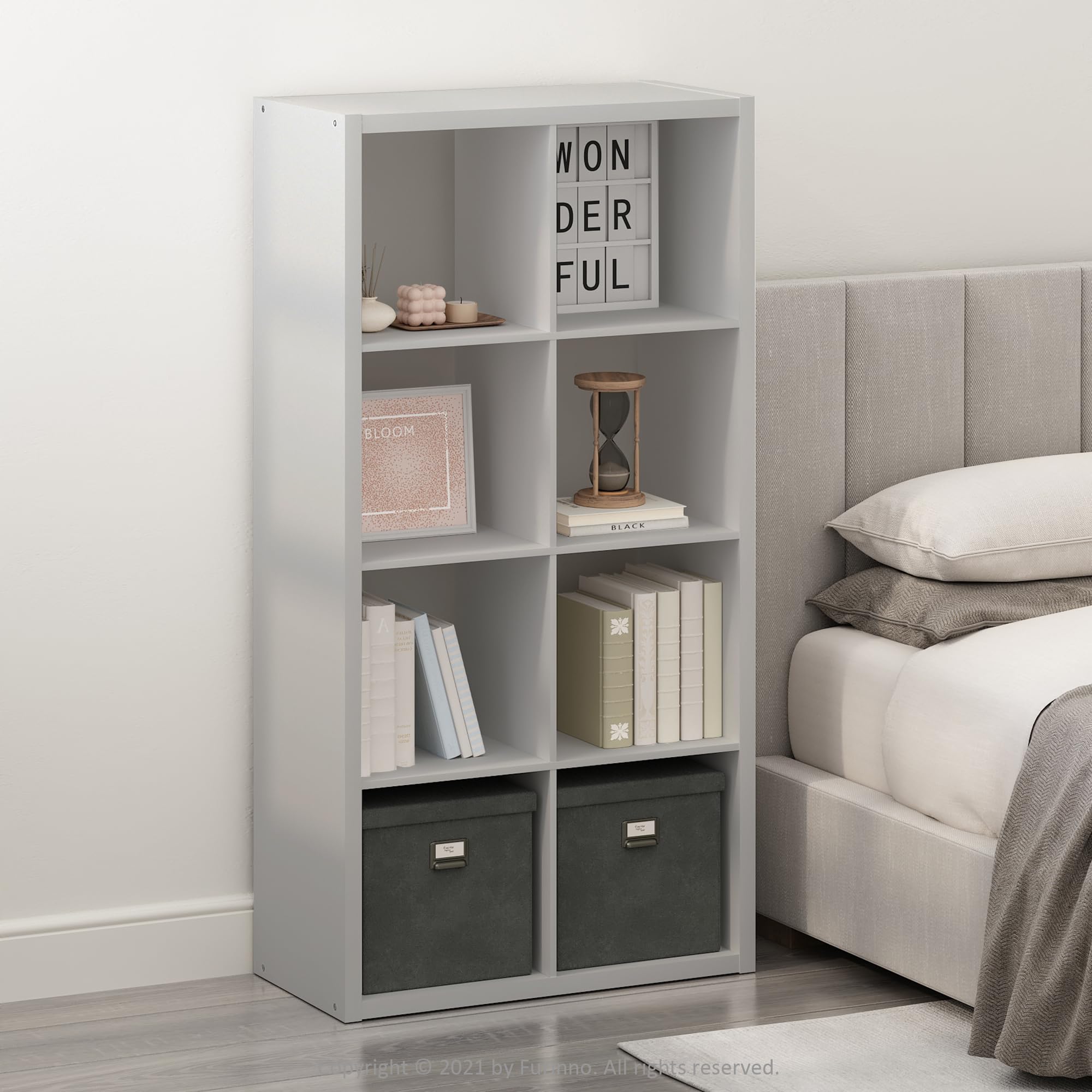 Estante de exhibición de 8 cubos Furinno adiós al desorden con almacenamiento abierto gris
