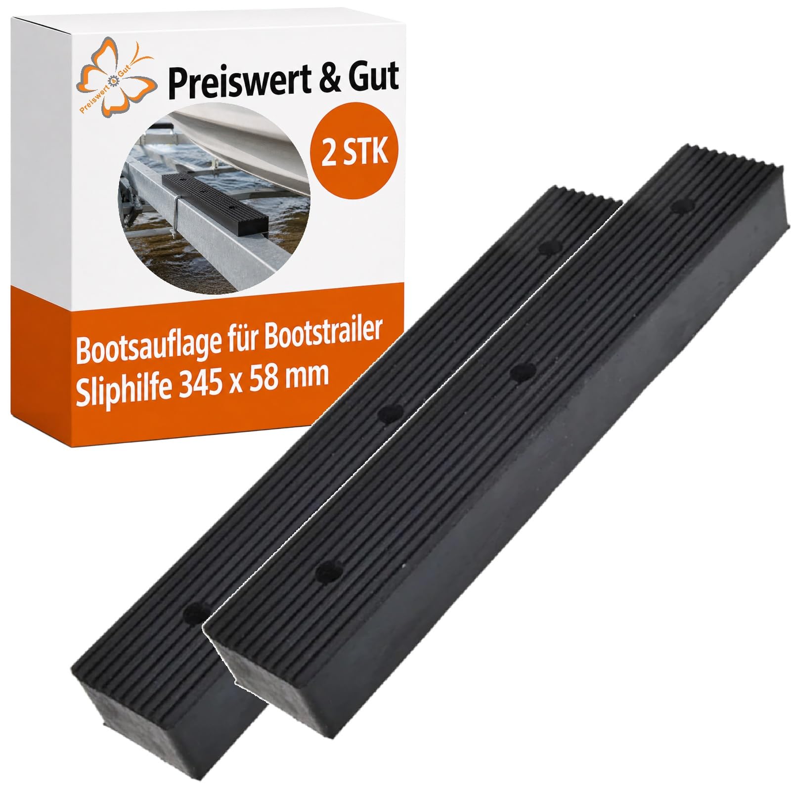 Bootsauflage für Bootstrailer Sliphilfe mit Bootschutz 345 x 58 mm | Für Bootsanhänger, einfaches Slippen und Schutz vor Schäden am Boot, Maß 345 x 58 x 35 mm Preiswert&Gut