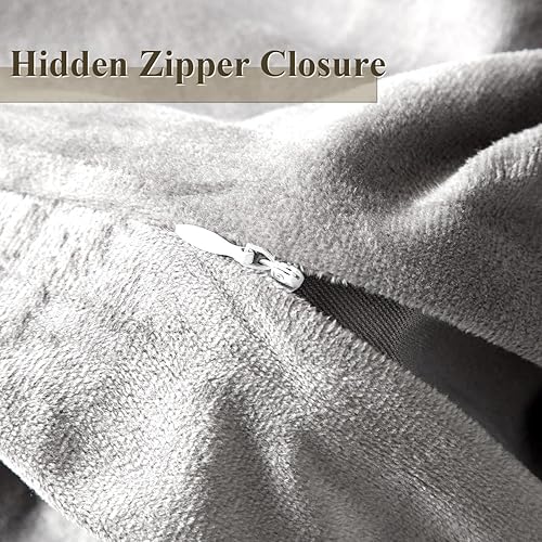 Miniatura 8 de Ivellow Juego de funda de edredón de franela de terciopelo tamaño King, color gris ahumado, juego de funda de edredón de terciopelo ultra suave,