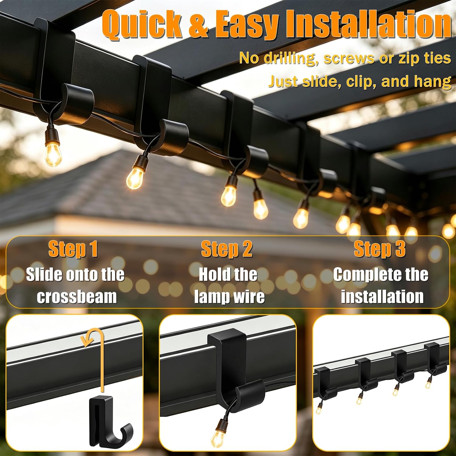 50Pcs U-Shaped String Light Clips for Mirador Pergola, No Drill Surface Safe