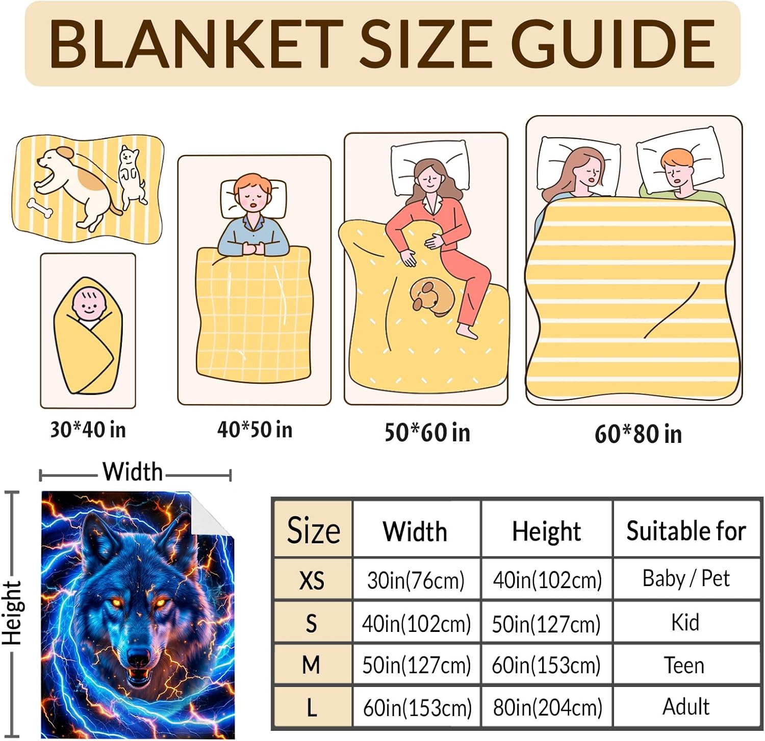 Boys Men Wolf Blanket, Throw Blankets Gift for Kids Adults Son Wolf Lovers 60x80 Inches Lightweight Soft Cozy Cool Throw for Sofa Couch Bed Trip Party Decor