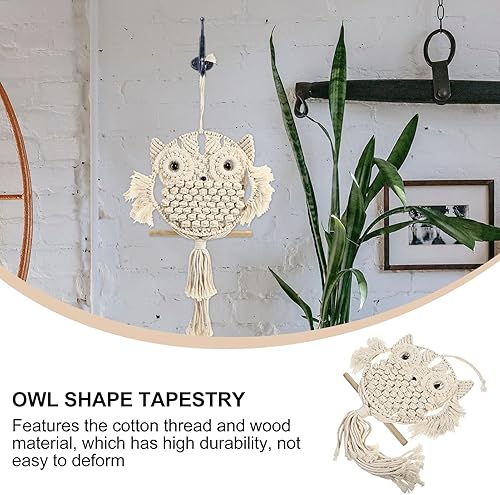 Miniatura 4 de ULTNICE Tapiz de macramé de búho para colgar en la pared, tapiz de la suerte, bohemio con flecos, tejido hecho a mano, tapiz para colgar en la