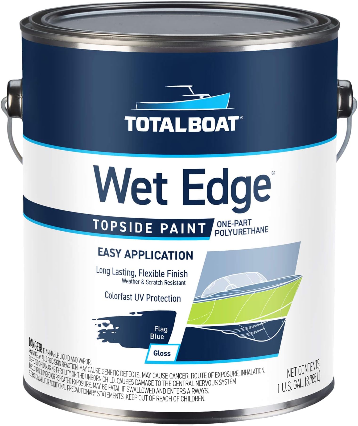 Wet Edge Topside Marine Paint Premium Polyurethane Coating for Boats, RVs, Exterior Trim, Fiberglass, Metal, and Wood (Flag Blue, Gallon)