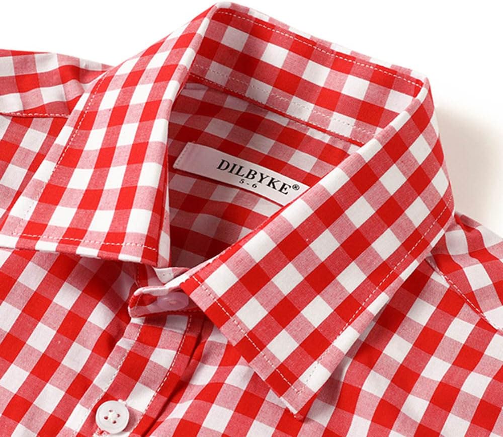 DILBYKE Boys' Dress Shirt Short Sleeve Plaid Button Down Poplin Cotton Shirts - Image 3