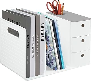 ohbien Klassischer Schreibtisch-Organizer, Schreibtisch Organizer mit 3 Schubladen 2 Bücherhalter, Multifunktionaler Platzsparendes für Büro Haus Schule Schlafsaal