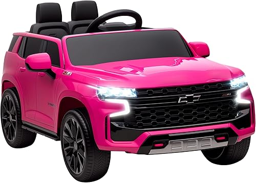 Aosom Chevrolet Tahoe Ride On Car con licencia de 12 V 7 AH batería de juguete con control remoto parental, luces LED, música, suspensión de 4