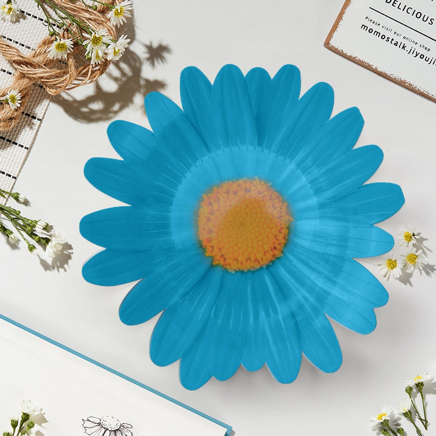 100 Pack Daisy Floral Paper Plates Flower Disposable Dinner Plates 9.5 Inch Spring Summer Tableware for Boho Groovy Birthday Wedding Baby Shower Party Supplies (White, Yellow, Blue, Pink)