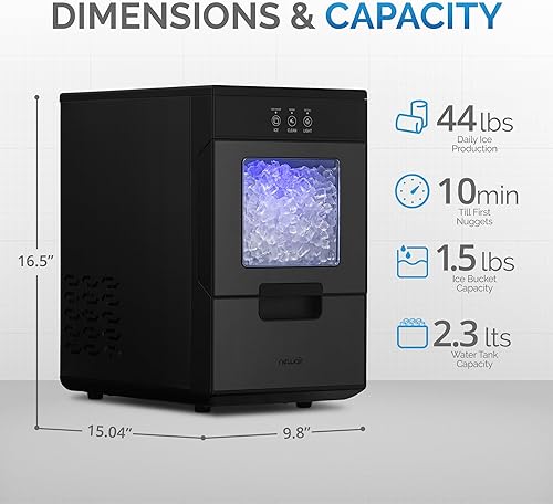Miniatura 5 de Newair Nugget - Máquina de hielo para encimera, 44 libras/día, máquina de hielo sónico para encimera, tanque de agua autolimpiante y recargable,