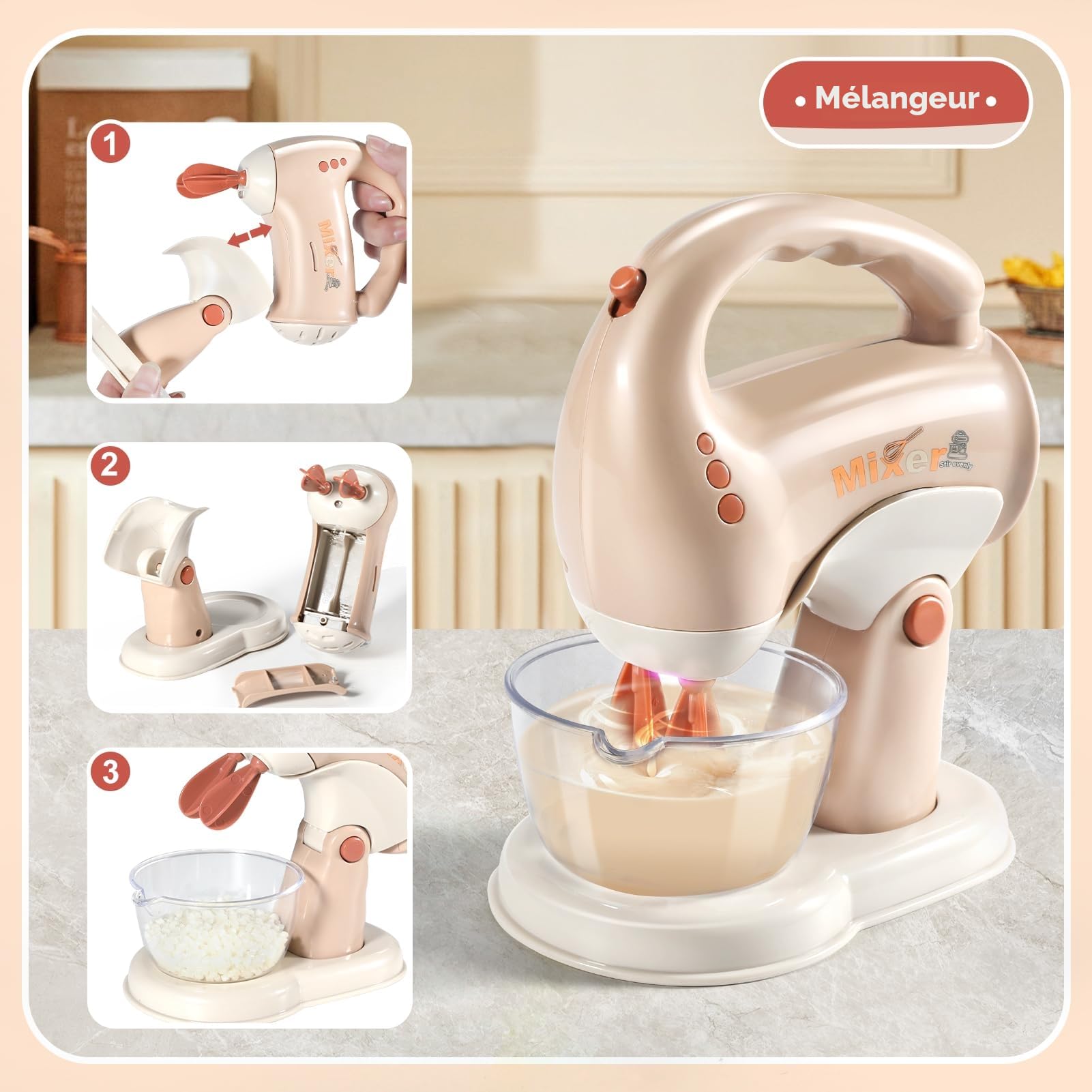 Kit Cuisine Enfant avec Accessoires, Blender, Machine à Pain, Tablier , Machine a Cafe , Jouet Enfant 3 Ans