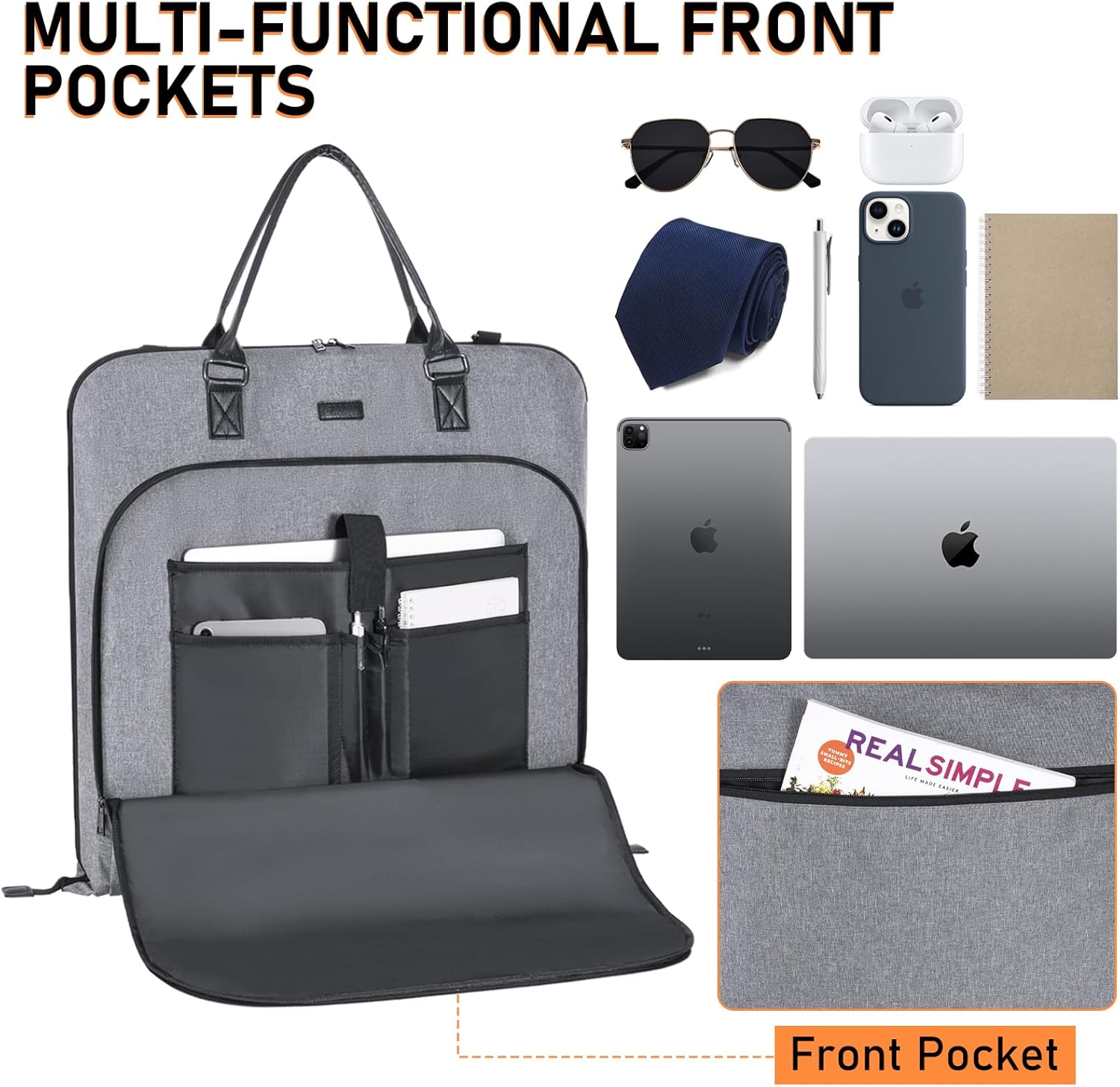 GMAK Travel Garment Bag, Heavy Duty Travel Suit Bag with Zipper Pocket, 47'' Carry on Garment Duffel Bags for Suits, Dresses, Coats, Tuxedos, Travel Essential Storage Tote Bag, Grey - Image 4
