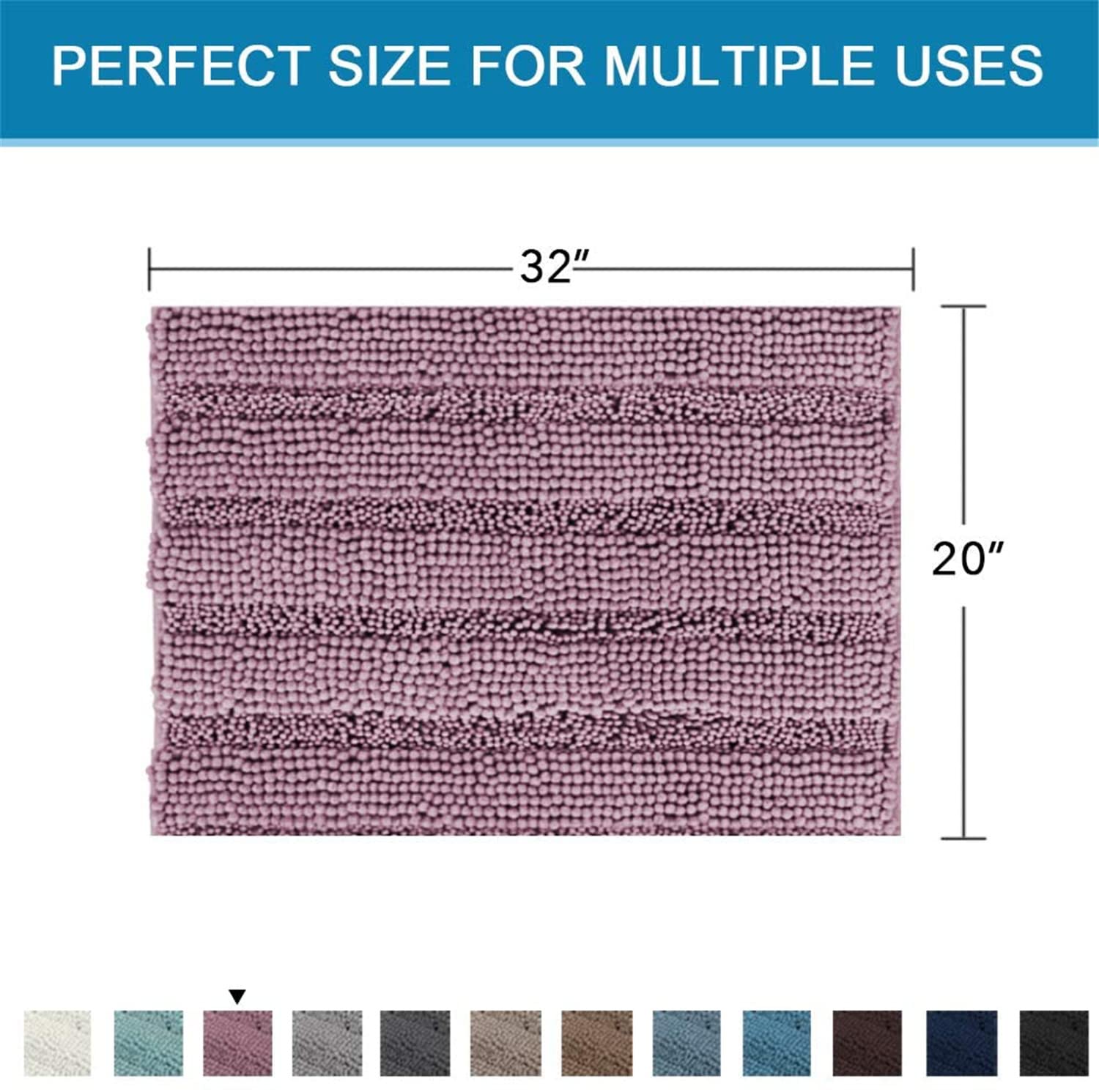 Tappeto Bagno Righe In Ciniglia Tappetino da Bagno Extra Morbido e Assorbente In Microfibra Shaggy Tappeto Antiscivolo da Bagno ad Asciugatura Rapida Lavabile (Malva,60 x 90 cm)