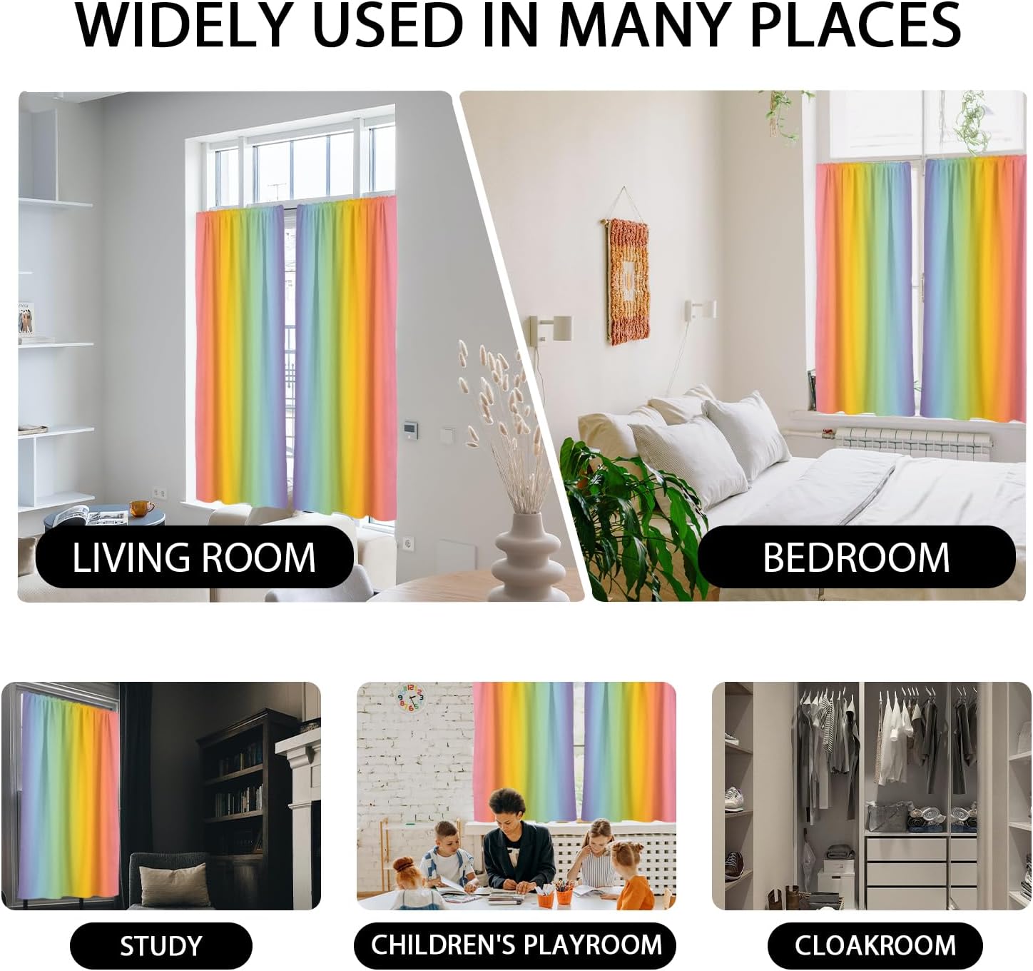 zokyer Kids Colorful Rainbow Bathroom Curtains, 2 Panels, 27.5" W x 39" L image 4
