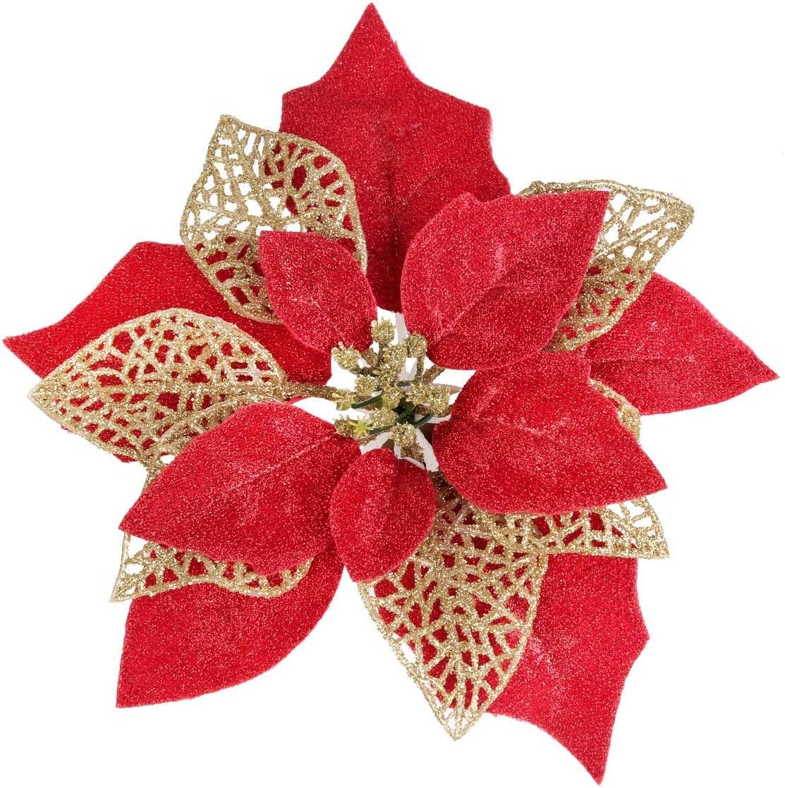 Blooming Paradise クリスマスツリー飾り 人工花 造花 クリスマス花 フラワー オーナメント 玄関 屋内 お店 デコレーション キラキラ 飾り パーティー 結婚式 お祭り ギフト 装飾 プラスチック Diy 花輪 摄影用品 12個 赤 Faz Co Zm