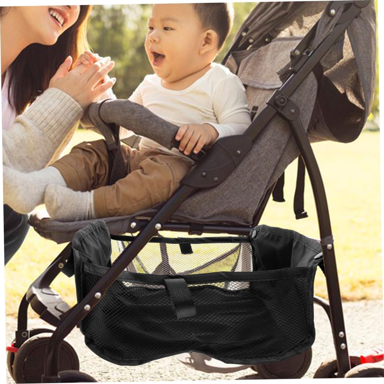 Toyvian 4pcs Baby Stroller Organizers Mesh Storage Bags Multifunctional Bottom Basket for Shopping Portable Cargo Net Bags for Parents