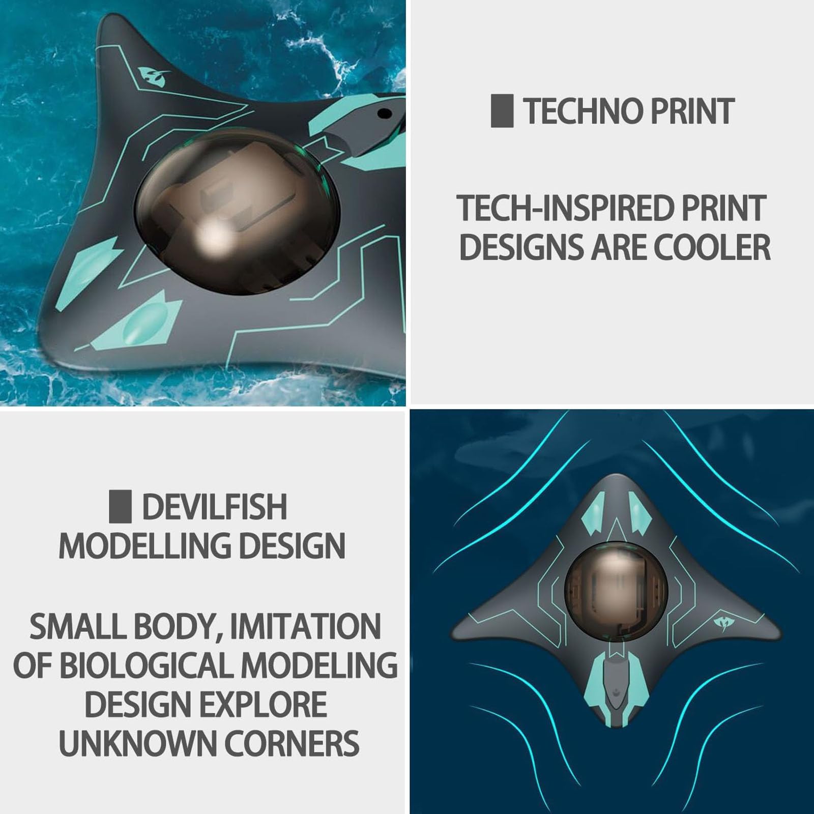 Drone submarino, Conectividad inalámbrica, Control de aplicación inteligente, Transmisión de imagen en tiempo real 1080p HD, Equipado con luz led, para exploración submarina y juguetes para adultos