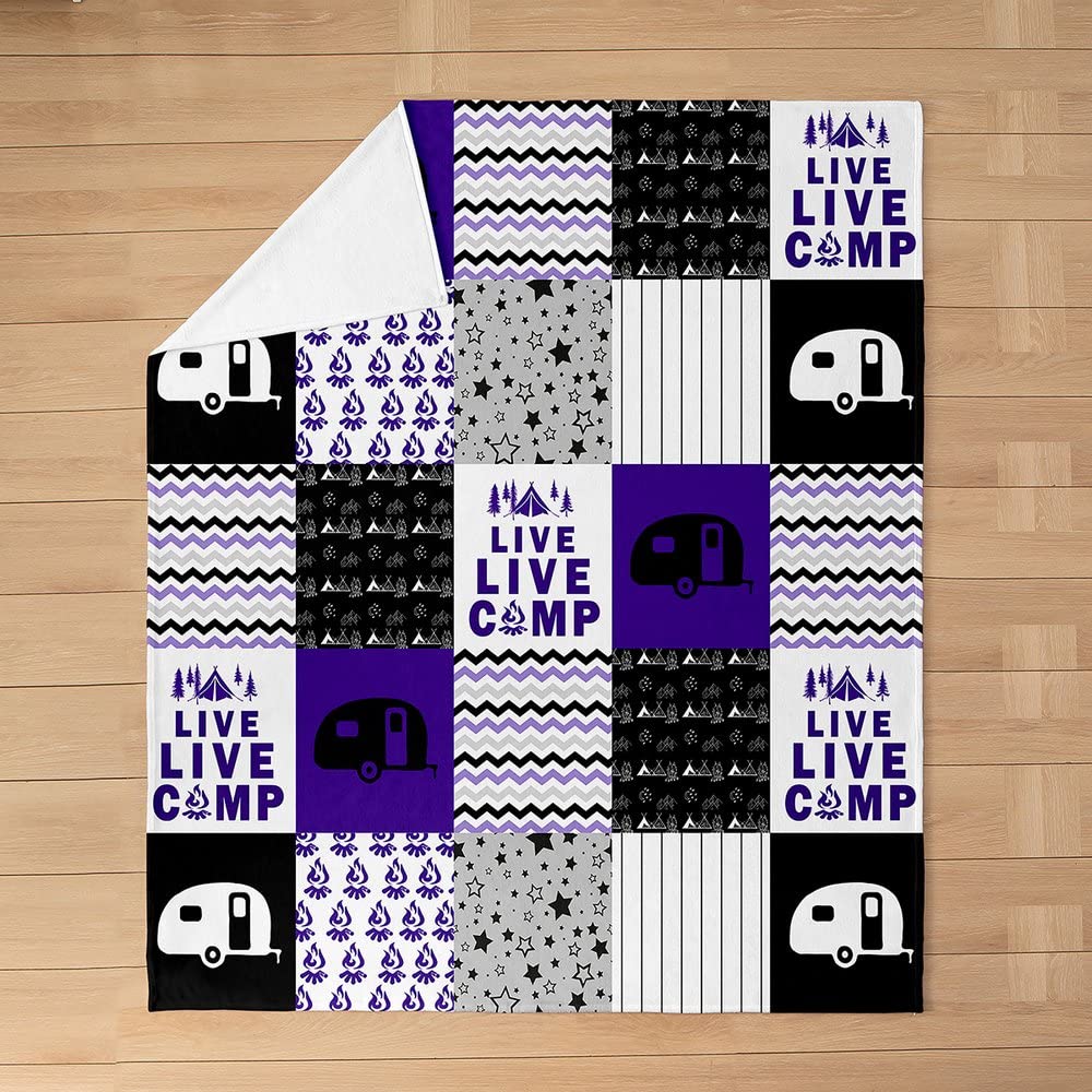 Manta de franela de forro polar para sofá de cama, manta mullida de camping para niños, para todas las estaciones, camping, viajes, coche, color morado, manta de felpa Queen, 90 x 90 pulgadas