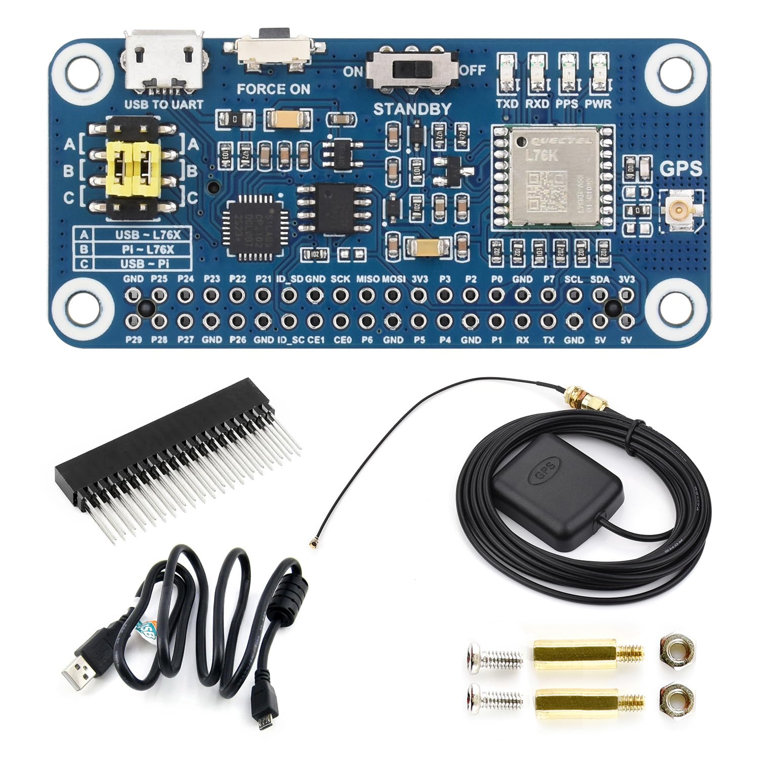 Waveshare L76K GPS HAT for Raspberry Pi, GPS/BeiDou (BDS) / GLONASS/QZSS Support