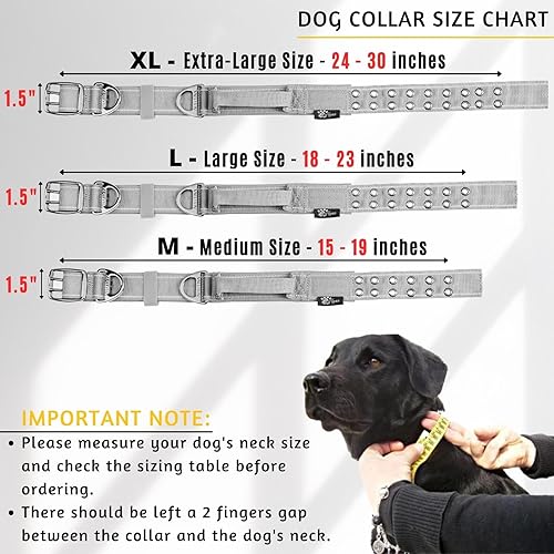 Miniatura 2 de ADITYNA Collar de perro resistente para perros grandes, collar gris reflectante con asa para entrenar y caminar, ancho, grueso, táctico, acolchado
