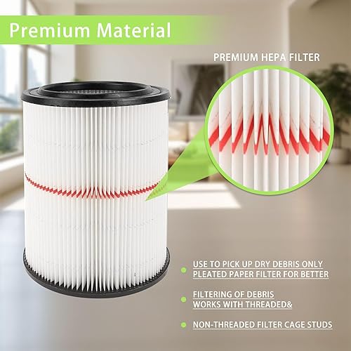 Miniatura 4 de 17816 Filtro para filtro de aire Craftsman Shop Vac, repuesto para filtro de aspiradora Craftsman en seco y húmedo para Craftsman 9-17816 filtro de