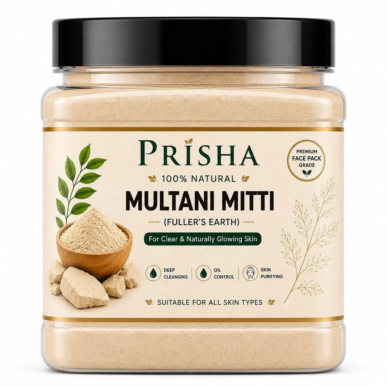 PRISHA 100% Natural Multani Mitti Powder (Fuller’s Earth) – Deep Cleansing Face Pack for Oil Control, Skin Purifying & Naturally Glowing Skin (200g)-picture-43