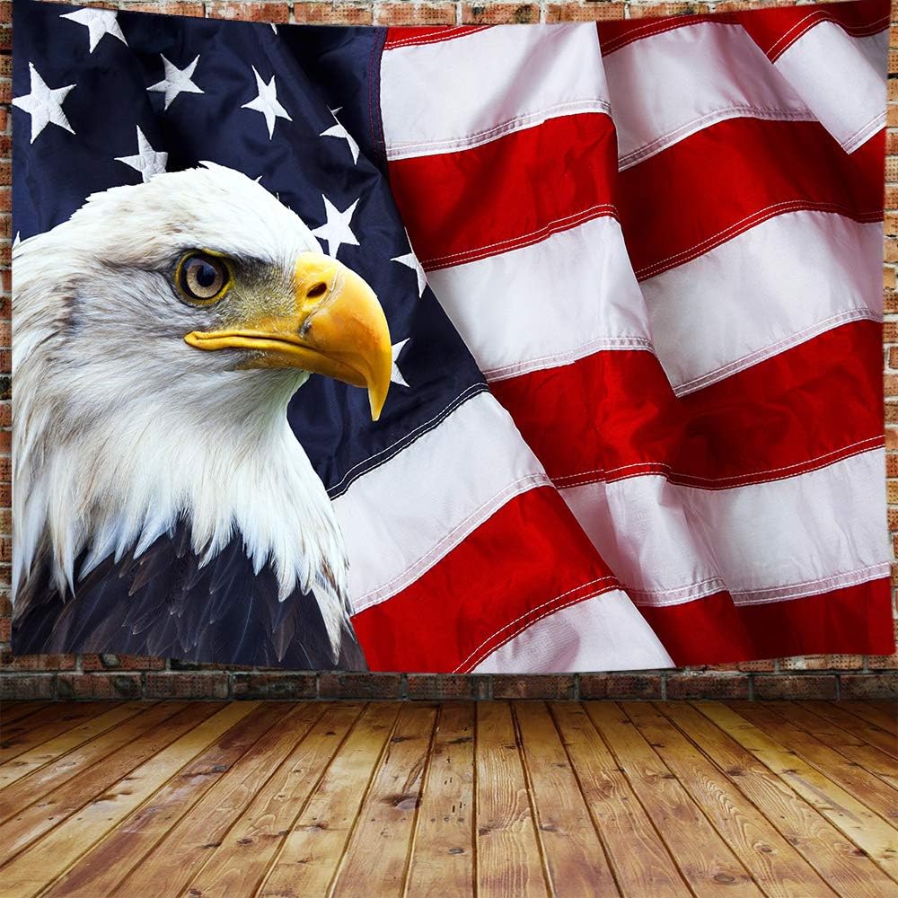 Tapiz de bandera americana, tapiz hippie con bandera de águila calva de Estados Unidos, estrellas y rayas, para colgar en la pared, para dormitorio, Día de la Independencia, 4 de julio, tapiz, póster, manta, dormitorio universitario, decoración del hogar (71 x 60 pulgadas)