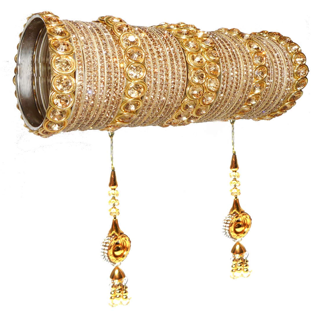 Royal BanglesMetal Zircon Chuda Cum Bangle Set with Zircon Pendant For Women