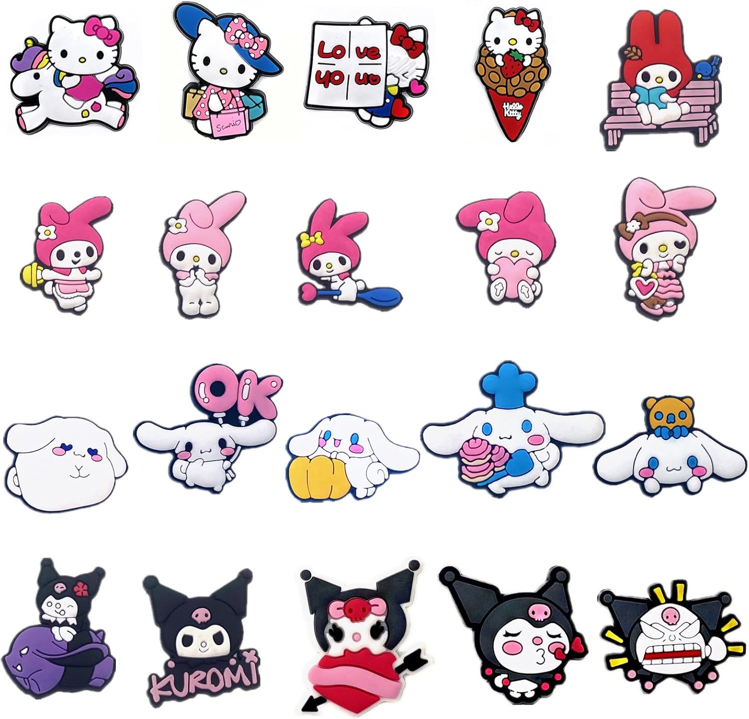 TIEHOARO 20 PCS Sanrio Jibbitz Shoe Charm For Crock Clogs Cute Cartoon